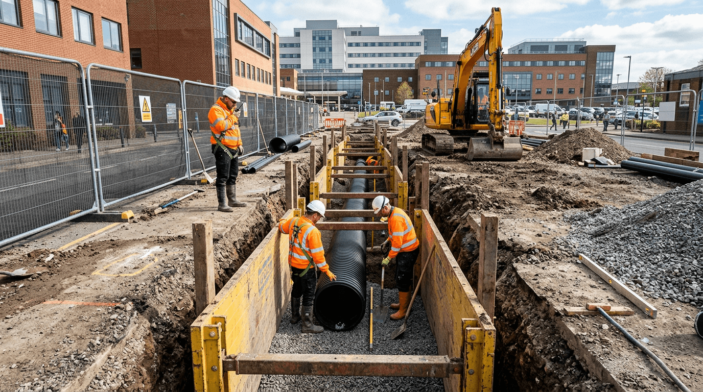 Collapsed clay pipe beneath townhouse forecourt project image